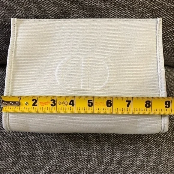 Dior Beauty Pouch Makeup Bag Light Grey Medium Canvas Authentic - Picture 14 of 15